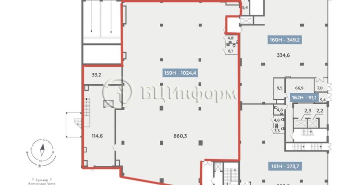 Аренда помещения свободного назначения 1024.4 м², бульвар Головнина - фото 1